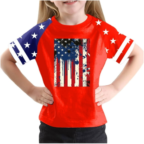GERsome Unisex Kids American Flag T-Shirts Girls Short Sleeve Crew Neck Tops 4th of July Funny USA Patriotic Graphic Tee, 4-5 Years