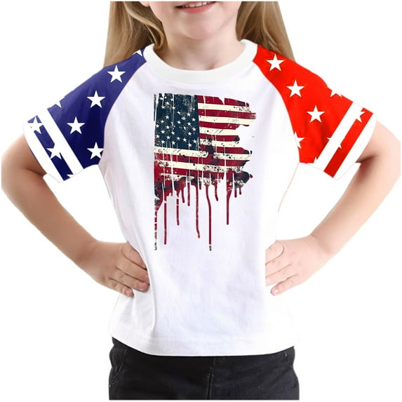 GERsome Unisex Kids American Flag T-Shirts Girls Short Sleeve Crew Neck Tops 4th of July Funny USA Patriotic Graphic Tee, 9-10Years