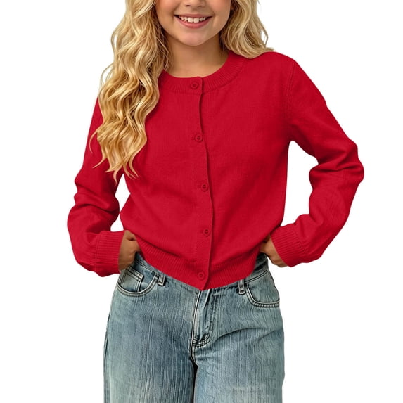 GERsome Unisex Kids Cardigans Sweaters Knitting Cotton Long Sleeve Button-Down Boys Girls Tops Red Size 1-2 Years