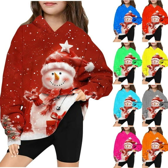 GERsome Unisex Kids Christmas Sweatshirt Boys Girls Hooded Cute Xmas Print Pullover Hoodies 4-14 Years (Size 4-5 Years)