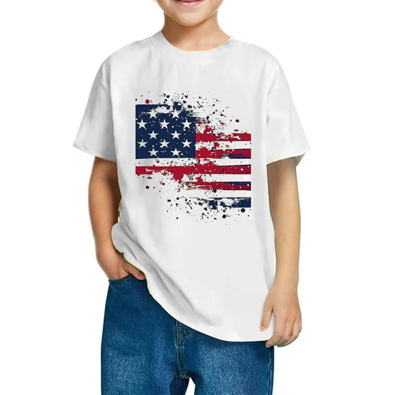 GERsome Unisex Kids Short Sleeve T-Shirts Crewneck 4th of July Patriotic Tops American Flag Graphic Tees for Boys and Girls, 3-4 Years