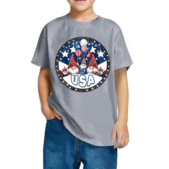 GERsome Unisex Kids Short Sleeve T-Shirts Crewneck 4th of July Patriotic Tops American Flag Graphic Tees for Boys and Girls, 5-6 Years