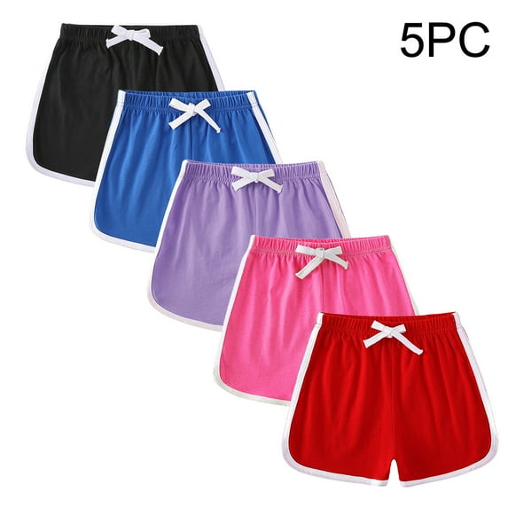 GERsome Unisex Kids Shorts 5 Pack Cotton Summer Shorts for Boys and Girls Casual Solid Color Elastic Waist Short with Pockets, Size 12 Months-11 Years