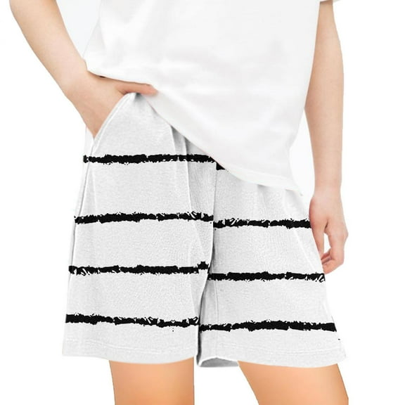 GERsome Unisex Kids Striped Shorts Elastic Waistband Running Short with Pockets Summer Athletic Casual Walking Gym Short Lounge Shorts for Girls Boys Sizes 5-14 Years