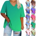 thumbnail image 1 of GERsome V Neck T-Shirts for Women Short Sleeve Plus Size Tops Casual Summer Loose Fit Basic Tee, 1 of 7