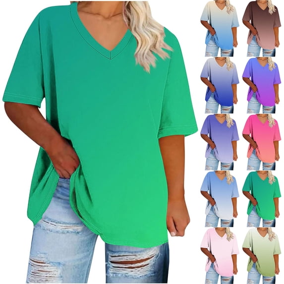 GERsome V Neck T-Shirts for Women Short Sleeve Plus Size Tops Casual Summer Loose Fit Basic Tee