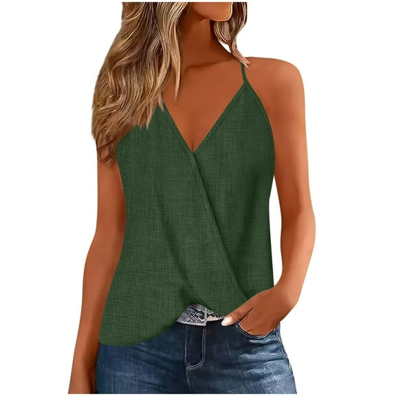 GERsome V Neck Tank Tops for Women Summer Spaghetti Strap Sleeveless T-Shirt Solid Color Loose Fit Casual Fitness Workout Tops S-2XL