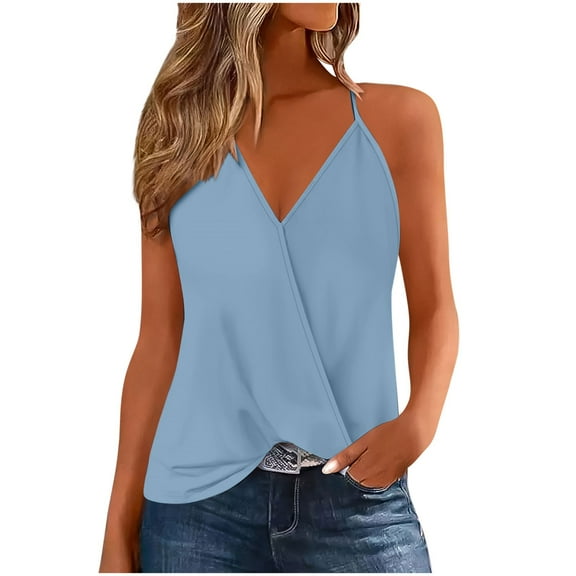 GERsome V Neck Tank Tops for Women Summer Spaghetti Strap Sleeveless T-Shirt Solid Color Loose Fit Casual Fitness Workout Tops S-2XL