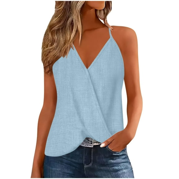 GERsome V Neck Tank Tops for Women Summer Spaghetti Strap Sleeveless T-Shirt Solid Color Loose Fit Casual Fitness Workout Tops S-2XL