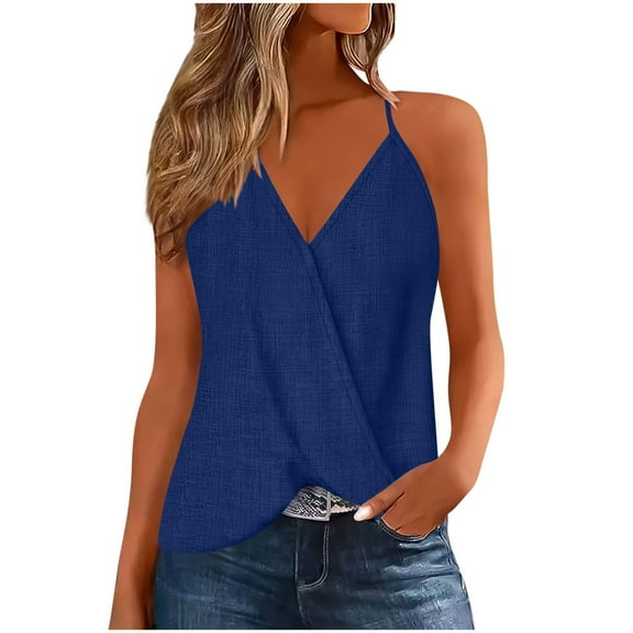 GERsome V Neck Tank Tops for Women Summer Spaghetti Strap Sleeveless T-Shirt Solid Color Loose Fit Casual Fitness Workout Tops S-2XL