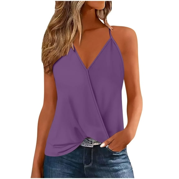 GERsome V Neck Tank Tops for Women Summer Spaghetti Strap Sleeveless T-Shirt Solid Color Loose Fit Casual Fitness Workout Tops S-2XL