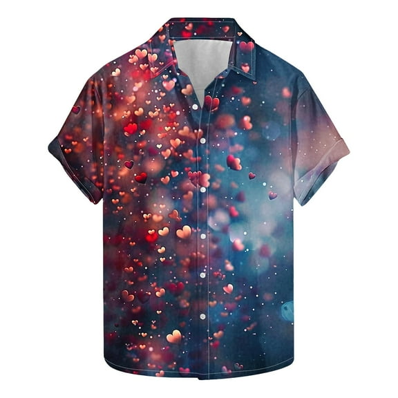 GERsome Valentine's Day Shirts for Men Summer Beach Shirts Button Down Short Sleeve Vacation Tops S-5XL