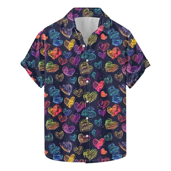 GERsome Valentine's Day Shirts for Men Summer Beach Shirts Button Down Short Sleeve Vacation Tops S-5XL