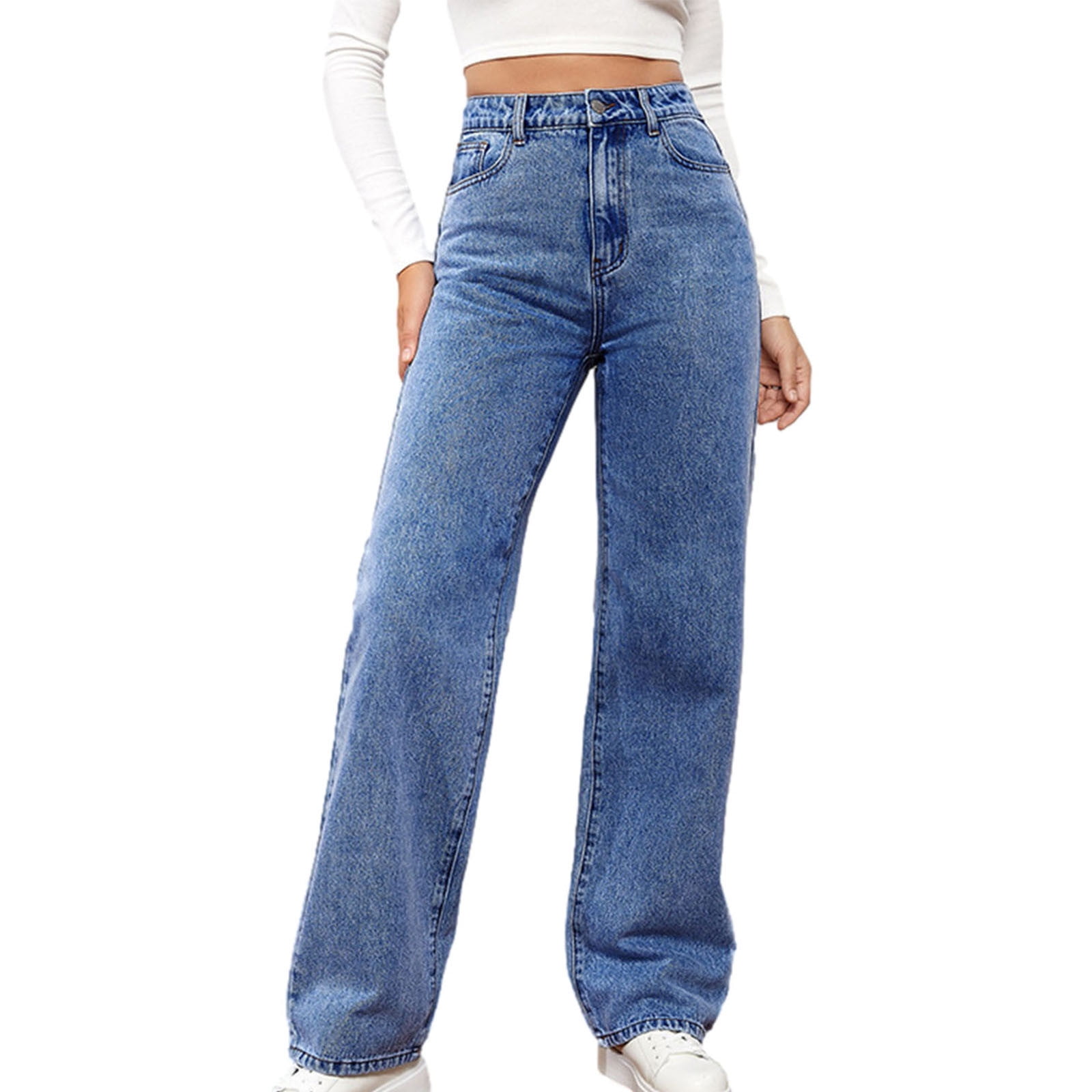 GERsome Waist Wide Leg Jeans for Women Ladies Elastic Pull-On Skinny ...