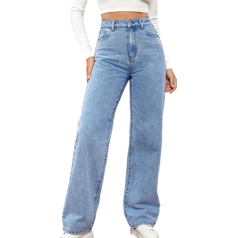 GERsome Waist Wide Leg Jeans for Women Ladies Elastic Pull-On