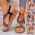 thumbnail image 1 of GERsome Wedge Sandals for Women Open Toe Comfort Elastic Ankle Strap Summer Walking Beach Sandals, Black Size 4.5, 1 of 9