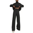 thumbnail image 1 of GERsome Women 2 Piece Outfits High Neck Knitted Sweater Wide Leg Pant Sweatsuit Lounge Sets, 1 of 5