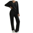 thumbnail image 1 of GERsome Women 2 Piece Outfits V Neck Sweater Wide Leg Sweatsuit Rib Knit Lounge Sets Leisure Wear, 1 of 6