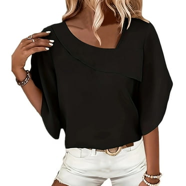 GERsome Women Casual Short Sleeve Tops Asymmetrical Neck Shirt Casual Work Tunic Blouses