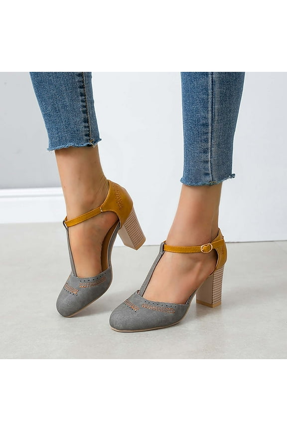 Women Heels for Women Low Heel Closed Round Toe Pumps Block Heels Shoes Chunky Heels Bridal Sandals for Wedding and Office Wear