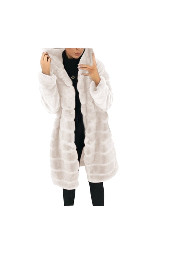 Women Long Faux Fur Coat Fuzzy Faux Fur Jacket Winter Spring Fall Fashion, Thermal Loose Oversized Jacket Hooded