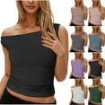thumbnail image 1 of GERsome Women Off Shoulder Tops Summer Solid Color Sleeveless T Shirts Trendy Going Out Crop Tank Tops S-2XL, 1 of 9
