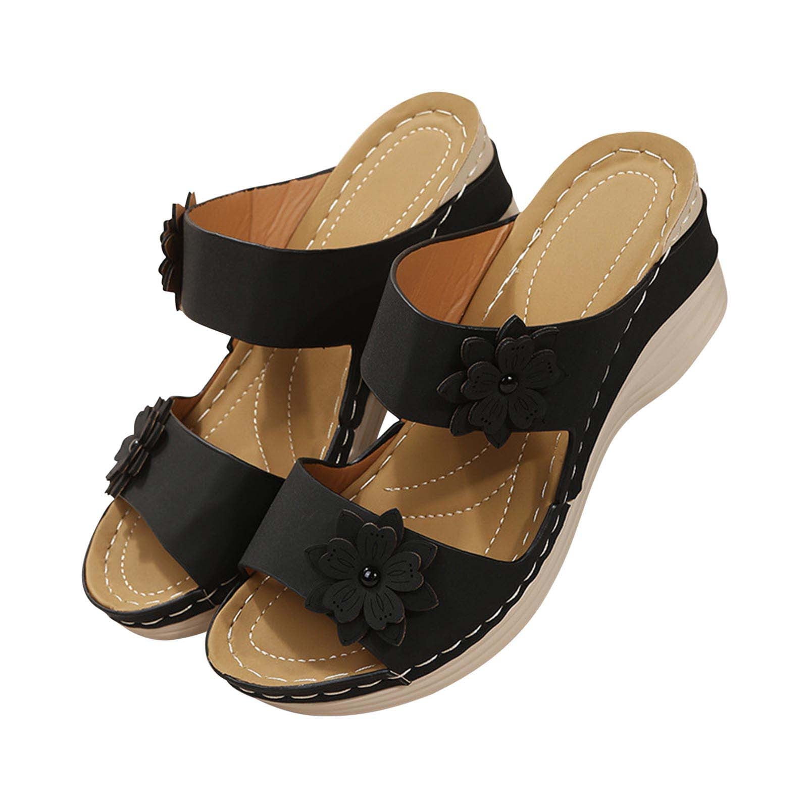 GERsome Women Open Toe Flower Women Wedge Orthopedic Sandals,Hollowed