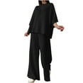 thumbnail image 1 of GERsome Women's 2 Piece Outfits Short Sleeve V Neck Pullover Tops and Wide Leg Pants Lounge Summer Cotton Linen Loungewear Set S-5XL (Black,3XL), 1 of 5