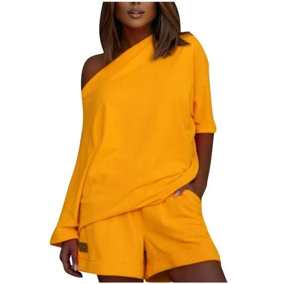 GERsome Women's 2 Piece Outfits Sweater Set Off Shoulder Casual Loose Top with Short Suits