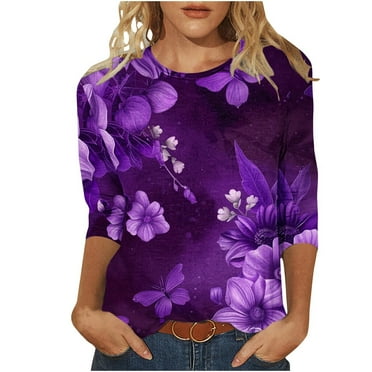 GERsome Women's 3/4 Sleeve Shirts Crew Neck Loose Tops Casual Floral Print Tshirts Trendy Basic Tunic Summer Womens Tops