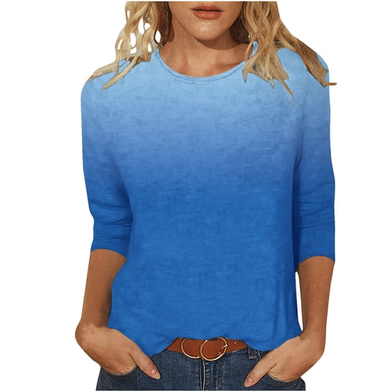 GERsome Women's 3/4 Sleeve T Shirts Casual Color Block Round Neck Spring Tops