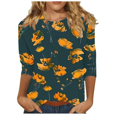 GERsome Women's 3/4 Sleeve Tops Crew Neck Casual T Shirts Basic Summer Tees Loose Fit Pullover Tunic