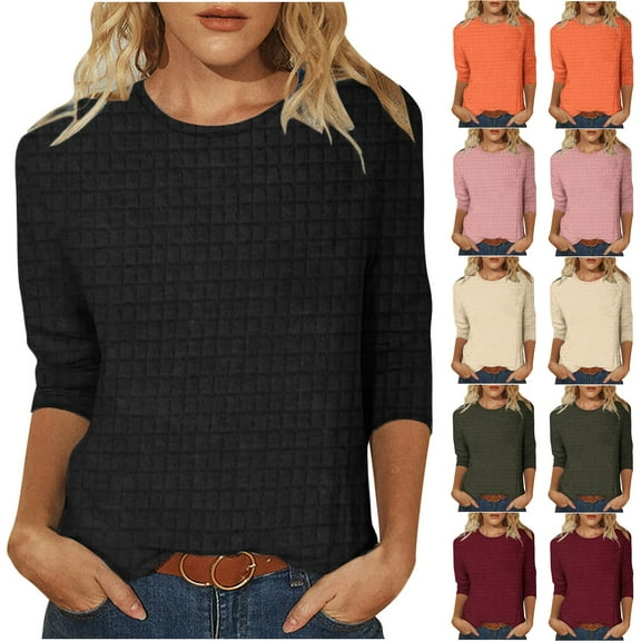 GERsome Women's 3/4 Sleeve Tops Solid Color Shirt Drop Shoulder Crew Neck Tops Loose Fit Casual Blouses for Women S-2XL Army Green/L