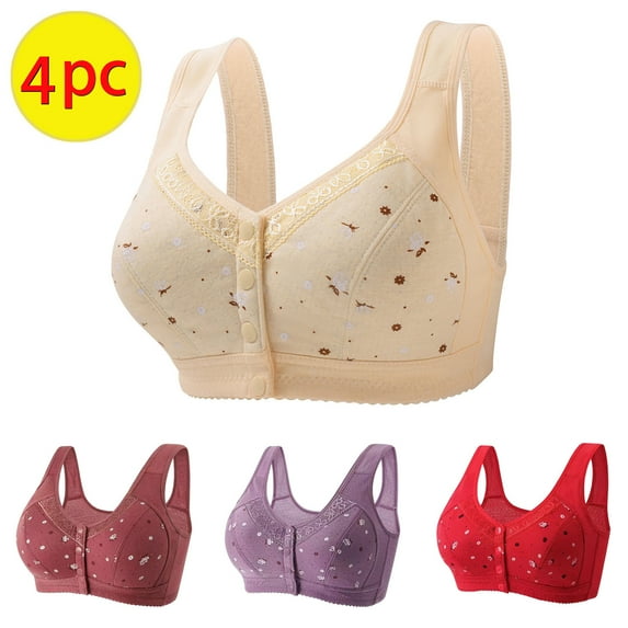 GERsome Women's 4 Pack Button Front Sleep Bra Wireless Post-Surgery Bra Yoga Sports Bras Comfort T-shirt Bra Convenient Snap Sleep Bra for Women Plus Size Full Coverage Bra