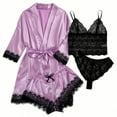 thumbnail image 1 of GERsome Women's 4pcs Sleepwear Satin Floral Lace Trim Cami Pajama Set with Robe, 1 of 2