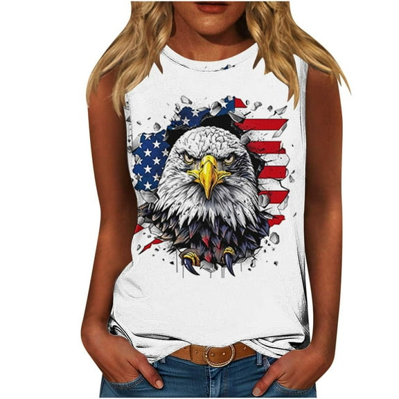 GERsome Women's 4th of July Patriotic Tank Tops American Flag Crewneck Sleeveless Loose Fit T-Shirts USA Flag Stars Stripes Tops S-5XL