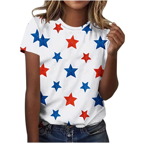 GERsome Women's 4th of July T-Shirt Short Sleeve Crewneck Tee American Flag Patriotic T-Shirt for Women Summer Loose Fit Pullover Tops S-5XL