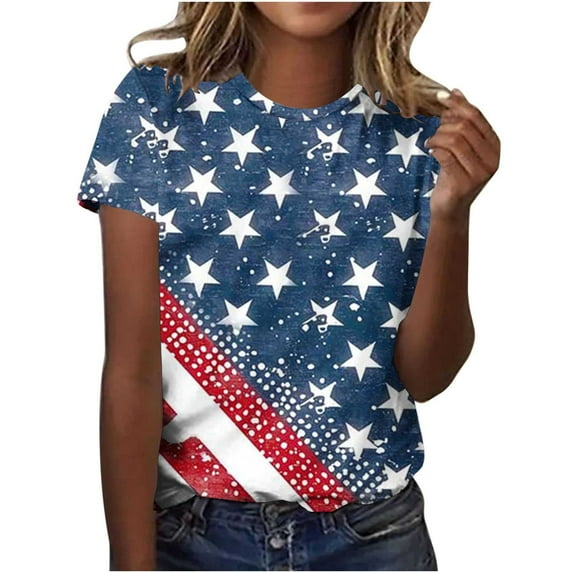 GERsome Women's 4th of July T-Shirt Short Sleeve Crewneck Tee American Flag Patriotic T-Shirt for Women Summer Loose Fit Pullover Tops S-5XL