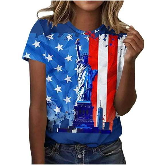 GERsome Women's 4th of July T-Shirt Short Sleeve Crewneck Tee American Flag Patriotic T-Shirt for Women Summer Loose Fit Pullover Tops S-5XL