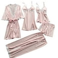 thumbnail image 1 of GERsome Women's 5pcs Sleepwear Satin Floral Lace Trim Cami Pajama Set with Robe, 1 of 6
