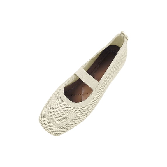 GERsome Women's Ballet Flats Shoes Square Closed Toe Slip On Knit Summer Mary Jane Causal Work Walking Dress Shoes, White Size 8.5