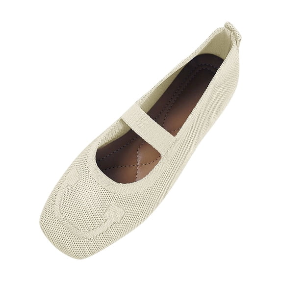 GERsome Women's Ballet Flats Shoes Square Closed Toe Slip On Knit Summer Mary Jane Causal Work Walking Dress Shoes, White Size 8.5