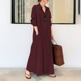 thumbnail image 1 of GERsome Women's Basic Loose Fit Long Sleeve Button Up Maxi Shirt Dress with Pockets, 1 of 9