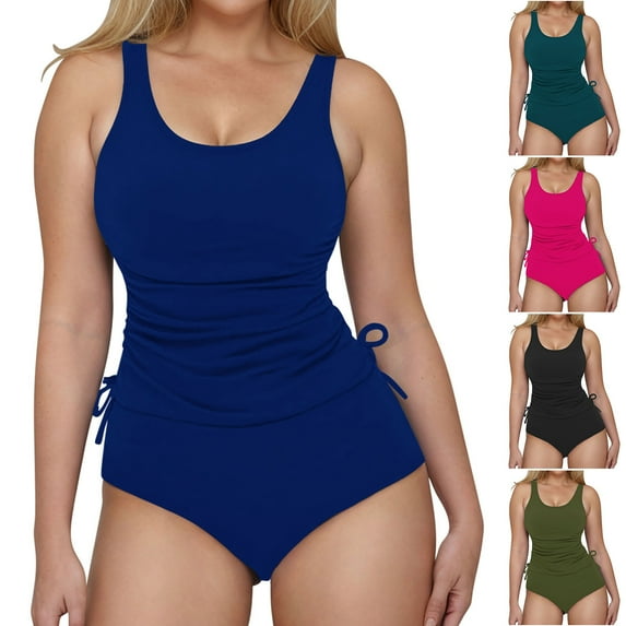 GERsome Women's Bathing Suits Solid Color Swimsuits Tankini Sets for Two Piece Blouson Tank Tops with Bottom S-2XL