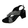 thumbnail image 1 of GERsome Women's Block Chunky Heel Sandals Slip-On Open Toe Slingback Rhinestones Dress Pump Sandals for Wedding Party, Black Size 8.5, 1 of 6