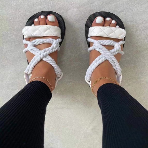 GERsome Women's Braided Flat Sandals Band Open Toe Slide Sandals Slip On Summer Casual Beach Roman Sandals
