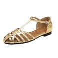 thumbnail image 1 of GERsome Women's Braided Flat Sandals Closed Toe Comfort Ankle Strap Walking Shoes Summer Beach Sandals, Gold Size 7, 1 of 8