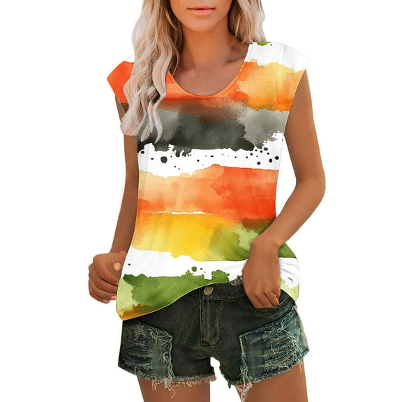 GERsome Women's Cap Sleeve Tank Tops U Neck Spring Summer T-Shirt Casual Workout Floral Tee Shirts Beach Vacation S-3XL
