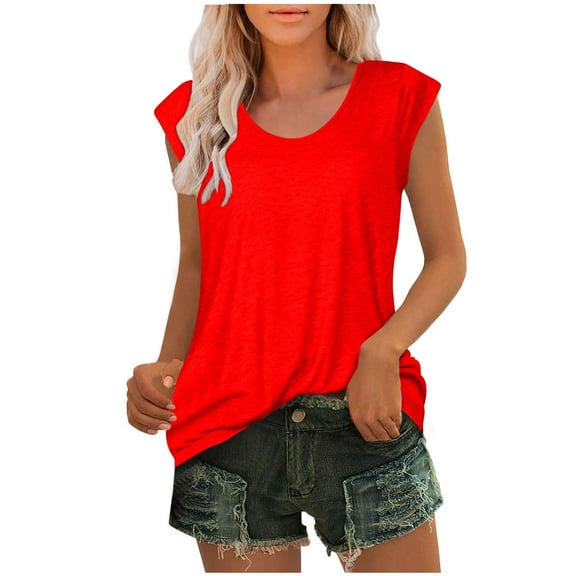 GERsome Women's Cap Sleeve Tank Tops U Neck Spring Summer T-Shirt Casual Workout Solid Color Tee Shirts S-3XL
