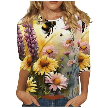 GERsome Women's Casual 3/4 Sleeve T-Shirts Crew Neck Cute Tunic Tops Basic Tees Blouses Loose Fit Pullover